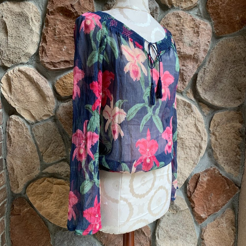 Lucky Brand Silk Floral Boho Peasant Blouse S - Picture 3 of 6